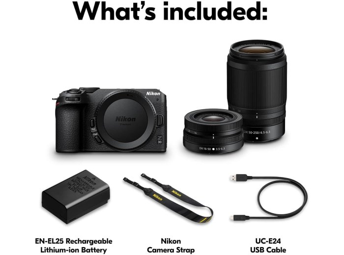 Nikon Z 30 with Two Lenses | Our Most Compact, Lightweight mirrorless Stills/Video Camera with Wide-Angle and telephoto Zoom Lenses | Nikon USA Model