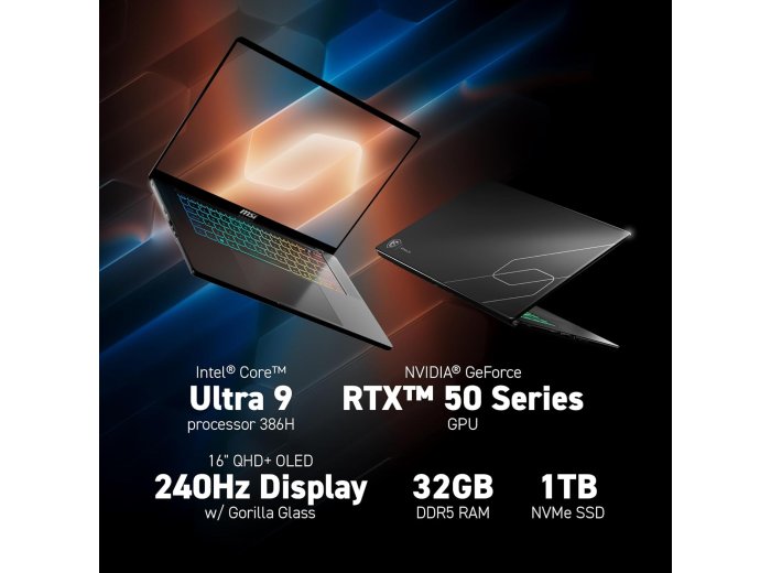 msi Stealth 16 AI+ 16” 240Hz QHD+ OLED Gaming Laptop: Intel Core Ultra 9 386H, NVIDIA Geforce RTX 5070Ti, 32GB DDR5, 1TB NVMe SSD, Wi-Fi 7, Win 11 Home: Charcoal Black B3WH-036US