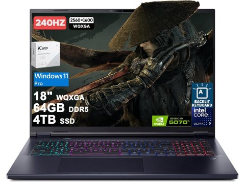 Acer Predator Helios Neo 18 AI Gaming Laptop 18" WQXGA IPS 240Hz Intel 24-core Ultra 9 275HX 64GB DDR5 4TB SSD GeForce RTX 5070 Ti (Up to 992 AI Tops) RGB Backlit Thunderbolt Win11 Pro ICP Accessory
